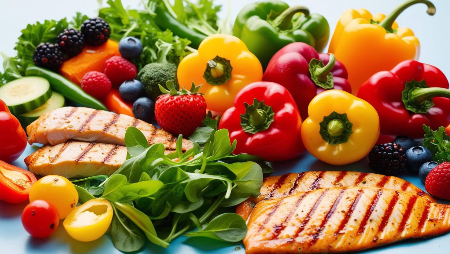 A vibrant image of fresh fruits vegetables and lean proteins