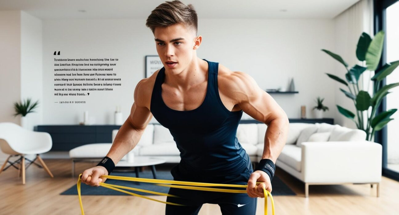 A motivational home workout scene