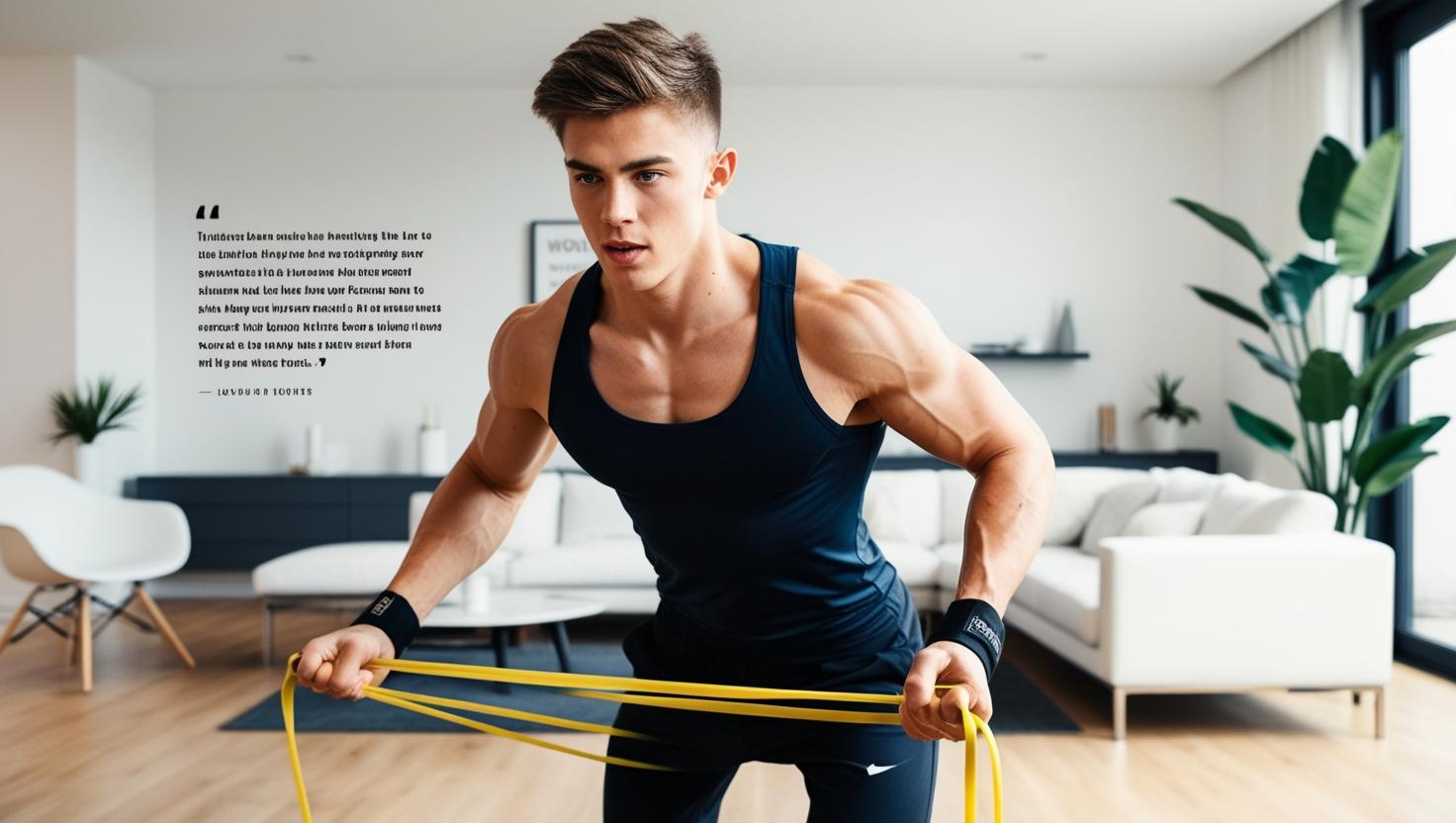 A motivational home workout scene