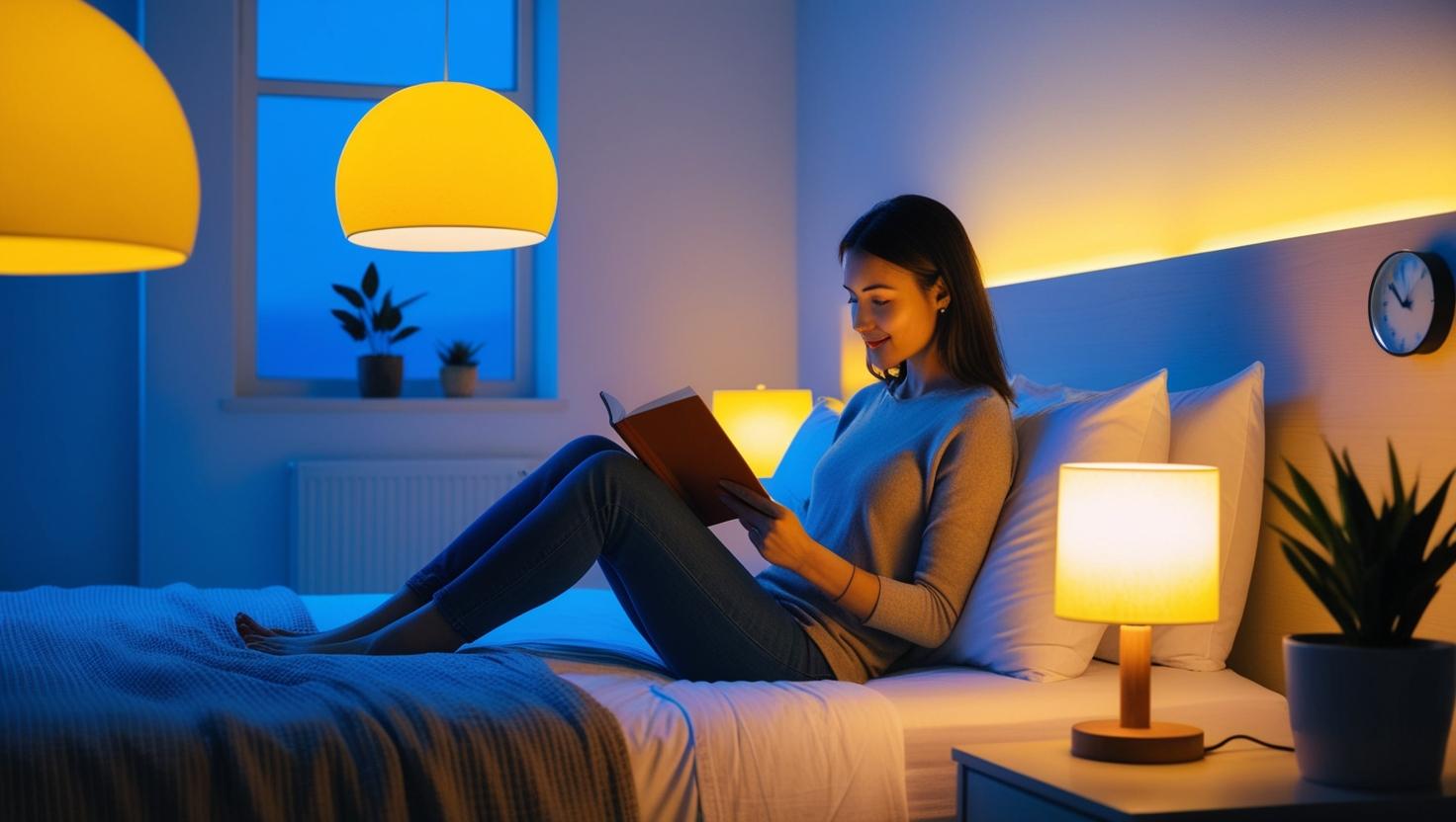 A woman sitting on the bed reading a book