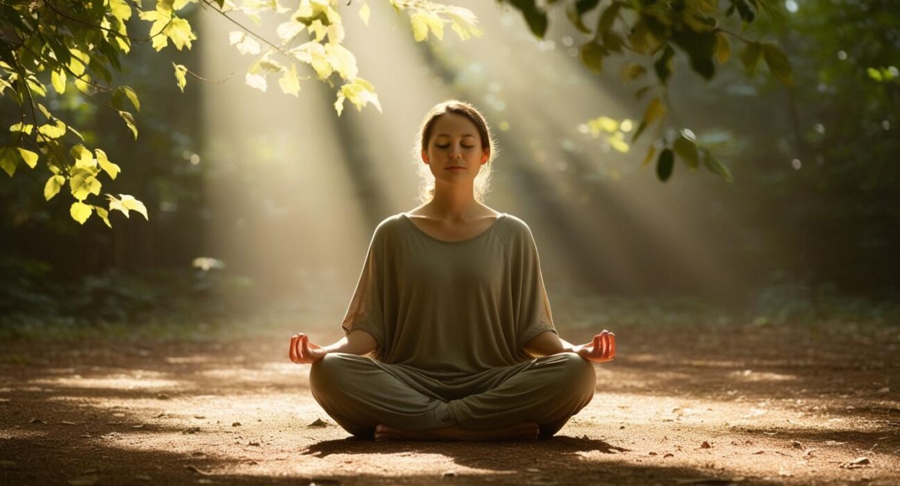 An image of a person meditating or enjoying a peaceful moment in nature