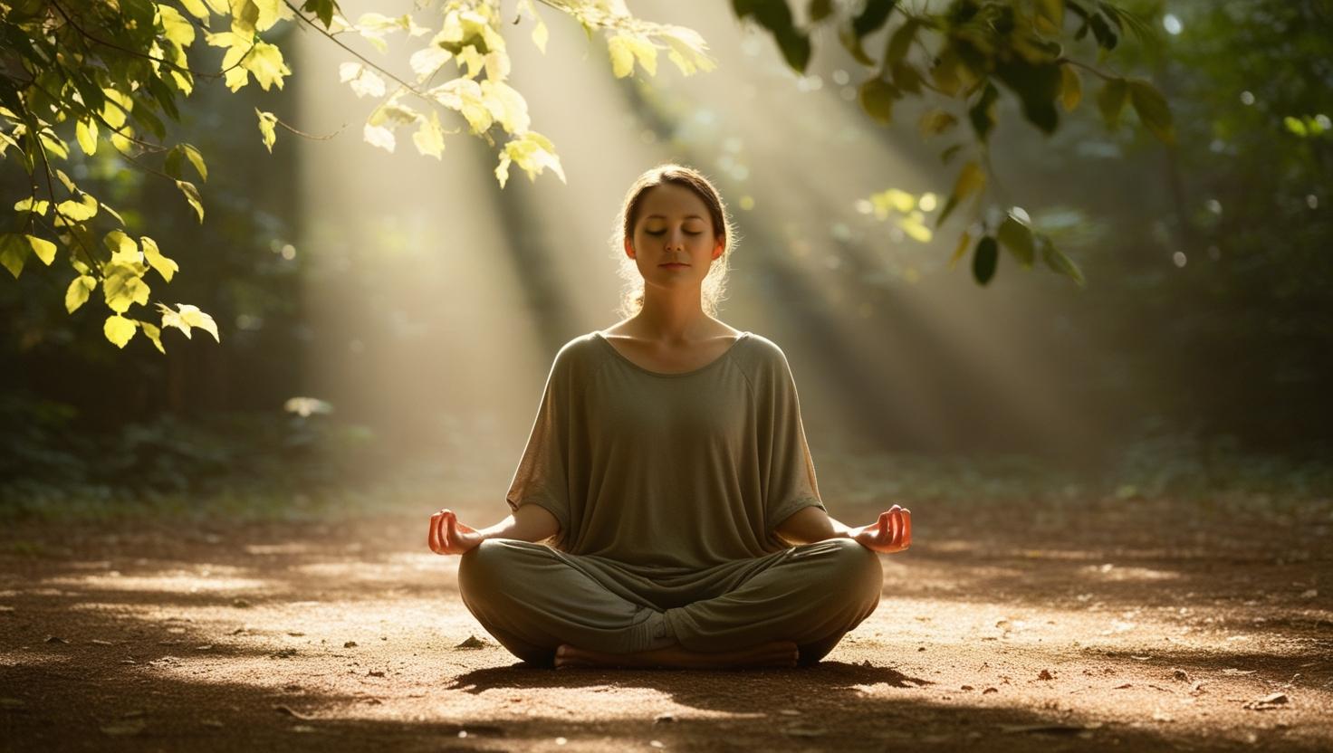 An image of a person meditating or enjoying a peaceful moment in nature
