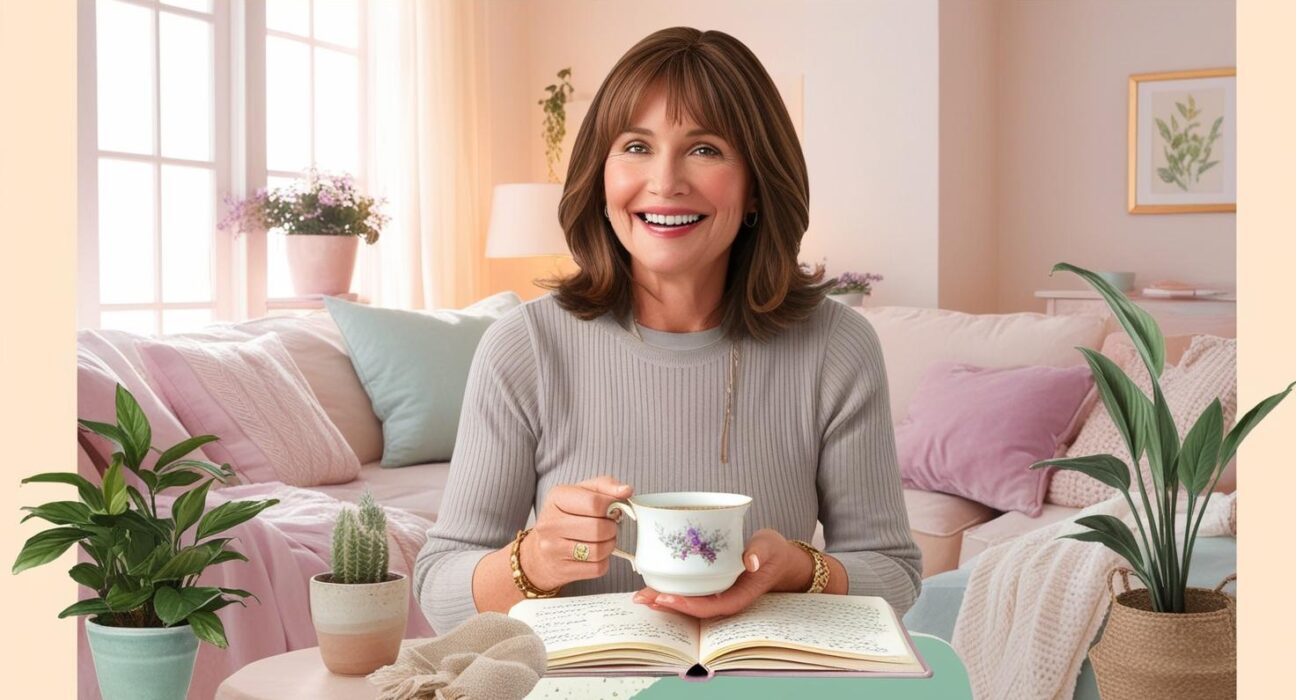 Collage or scene showing a happy person journaling