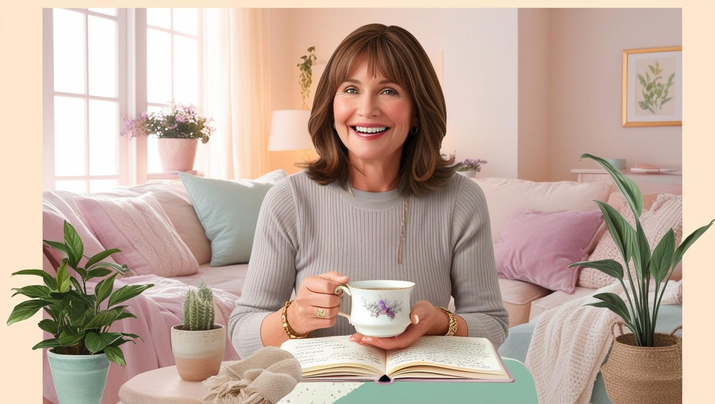 Collage or scene showing a happy person journaling