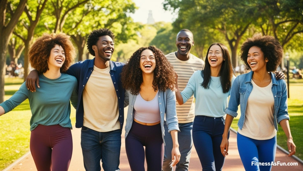 Friends walking together in a park