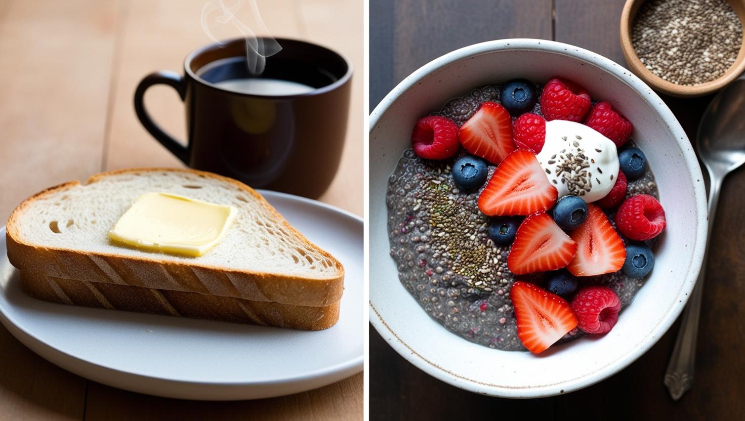a plain toast with butter and coffee