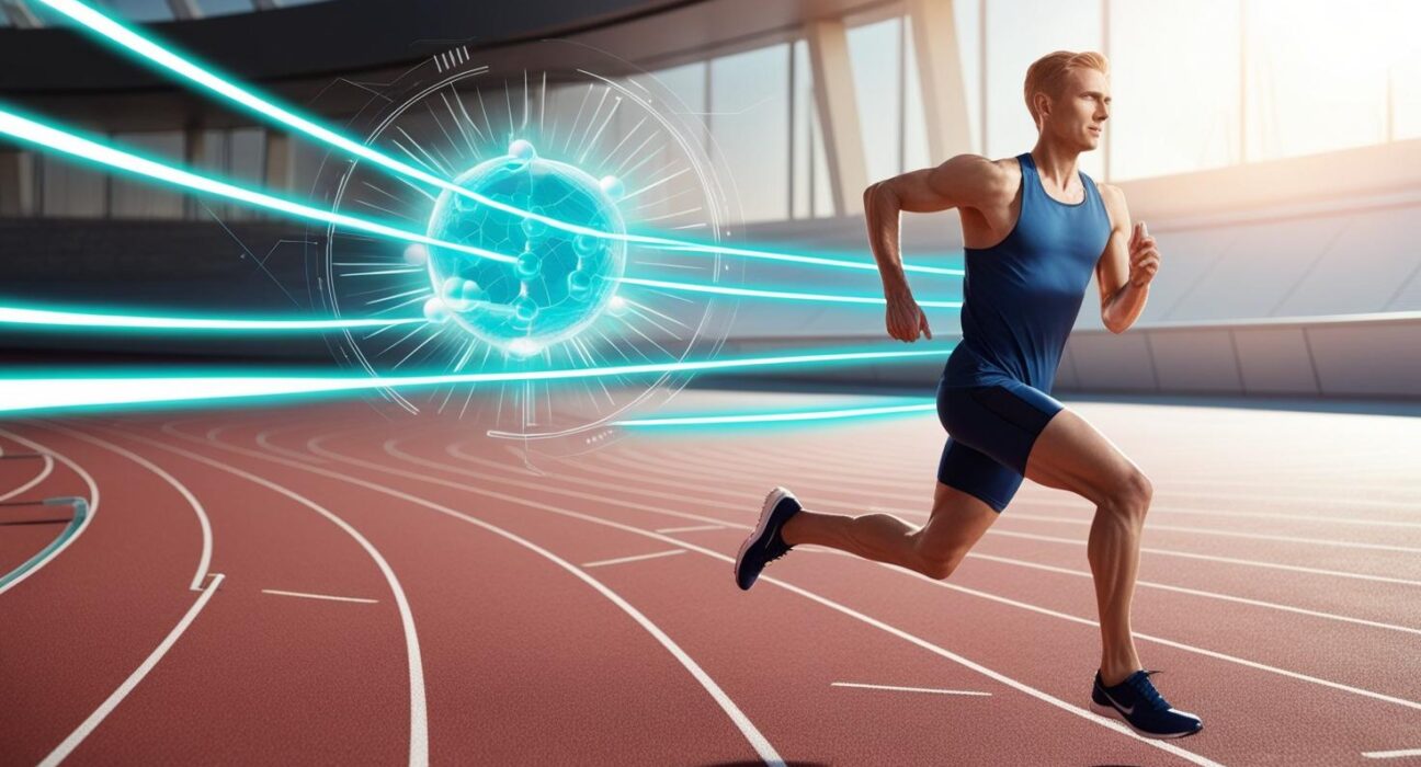athlete mid run on a modern track