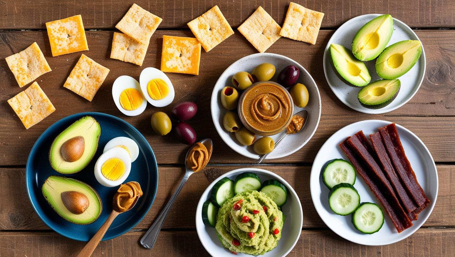 cheese crisps boiled eggs avocado slices