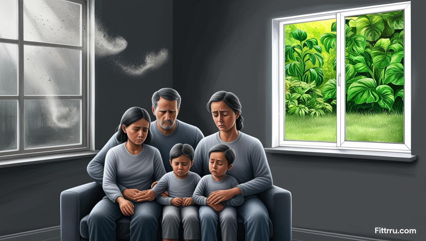 indoors surrounded by invisible pollutants like dust smoke and VOCs