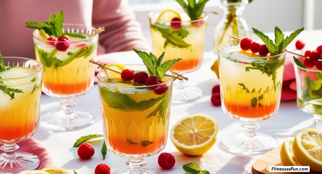 mint berries and lemon slices Bright natural light cozy yet elegant vibe emphasizin