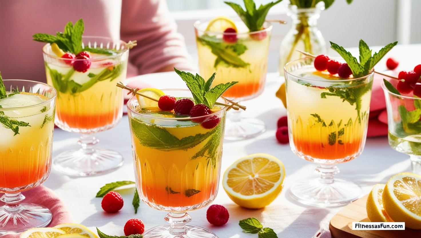 mint berries and lemon slices Bright natural light cozy yet elegant vibe emphasizin