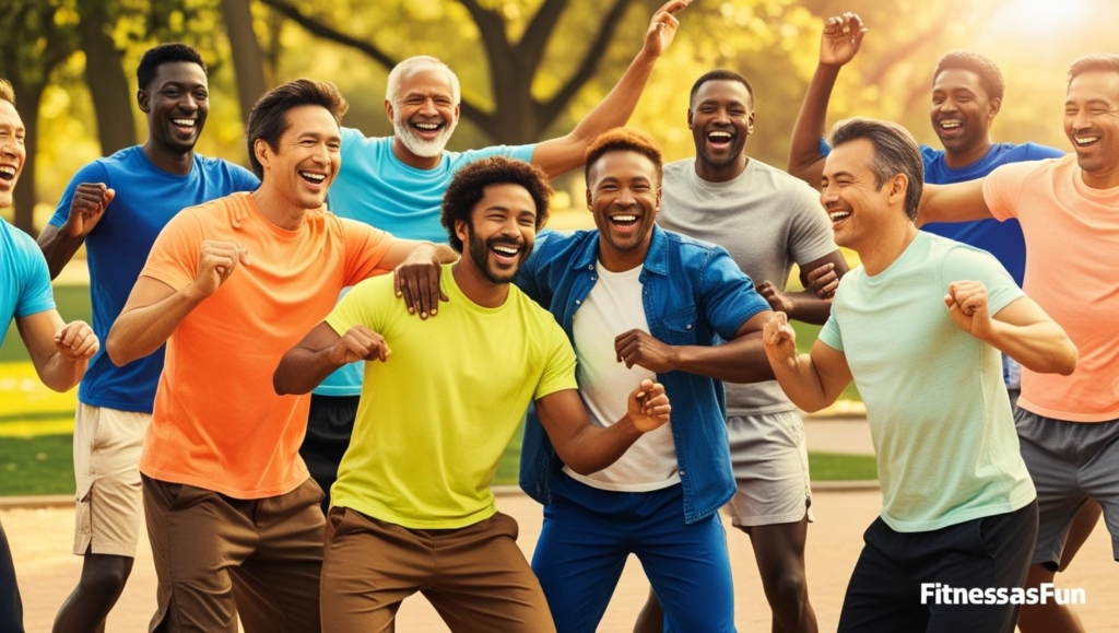 people laughing and dancing together outdoors
