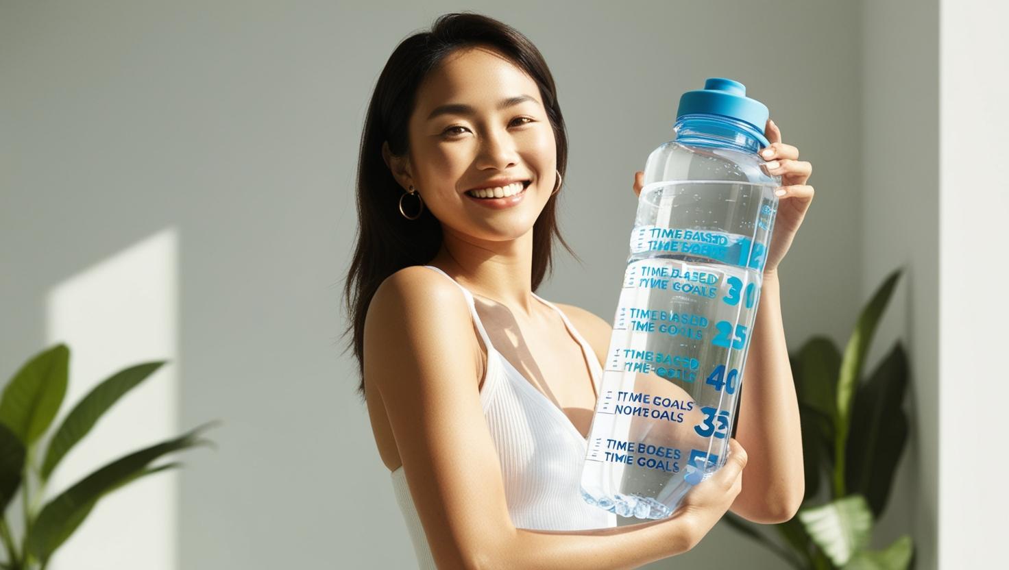woman holding a large transparent water bottle