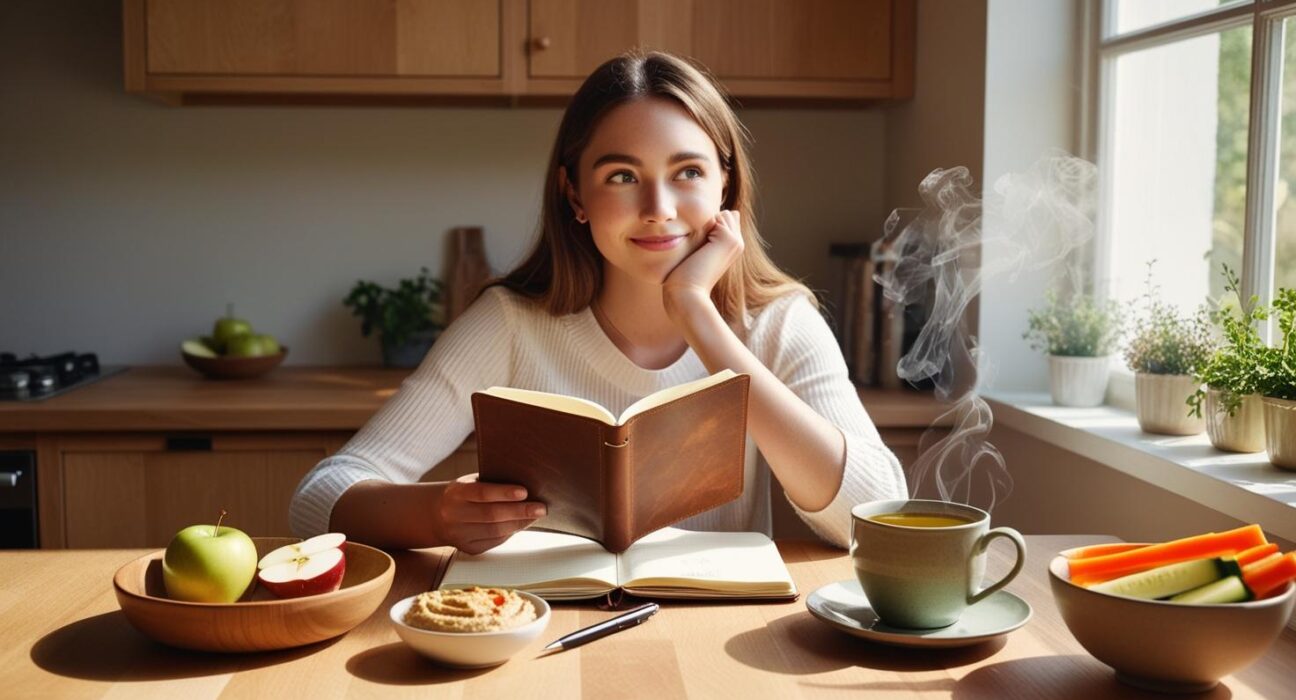 woman sitting at a kitchen counter.pg