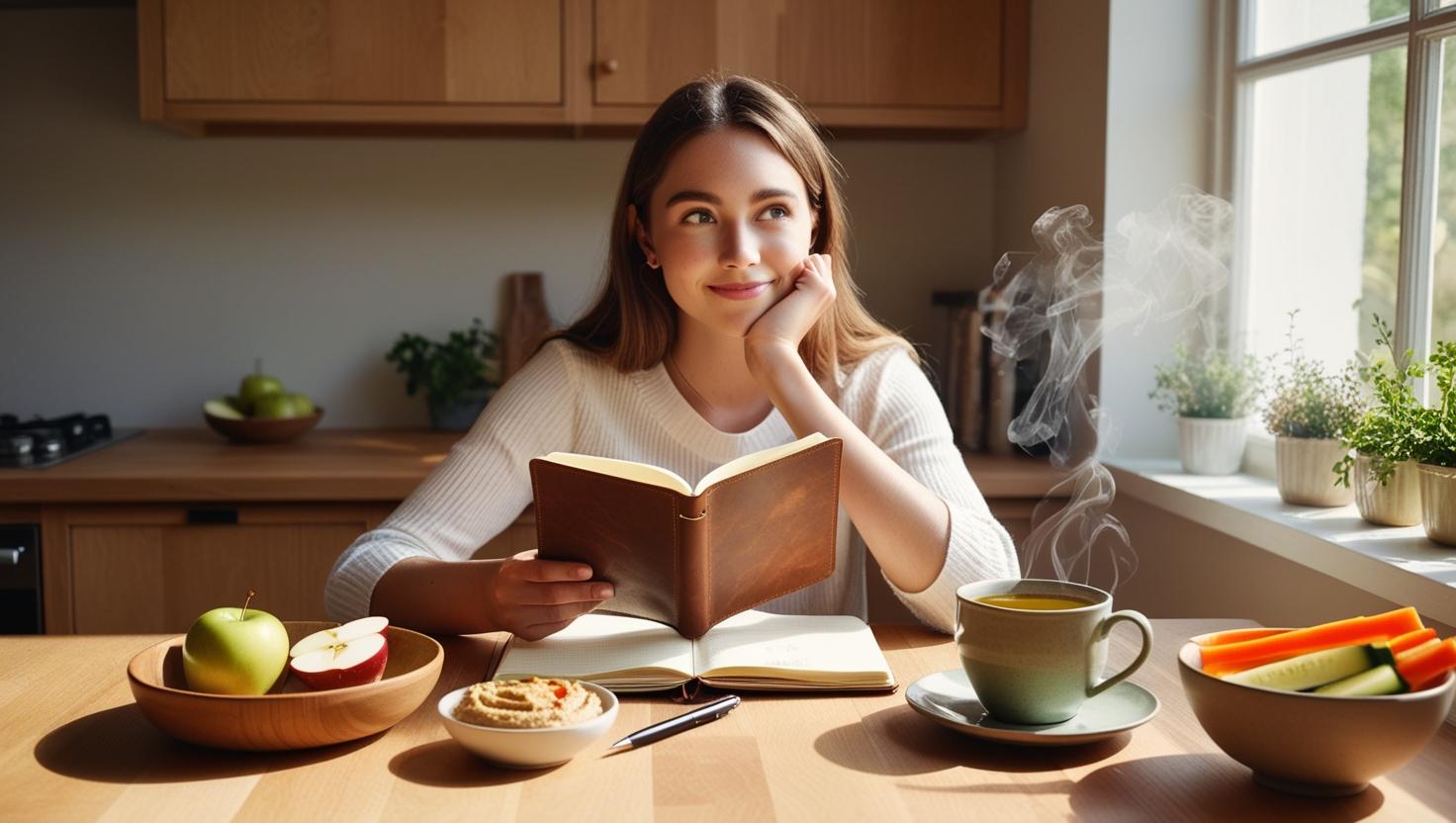 woman sitting at a kitchen counter.pg