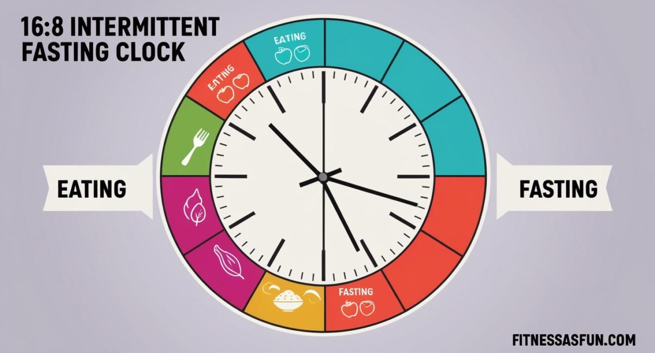 16 8 intermittent fasting clock with food and fasting zones labeled