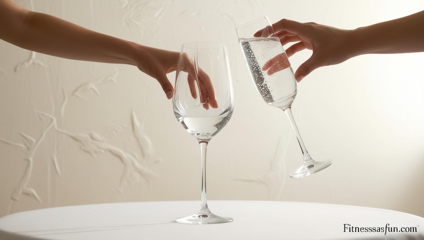 A glass of wine being replaced by a glass of water on a clean table