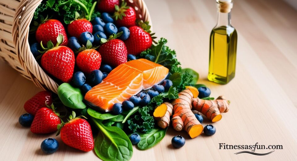 A grocery basket overflowing with colorful anti inflammatory foods