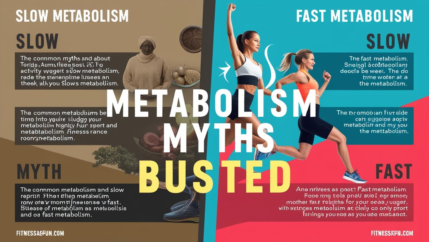 A “myth vs fact” graphic split between slow fast metabolism illustrations with overlay