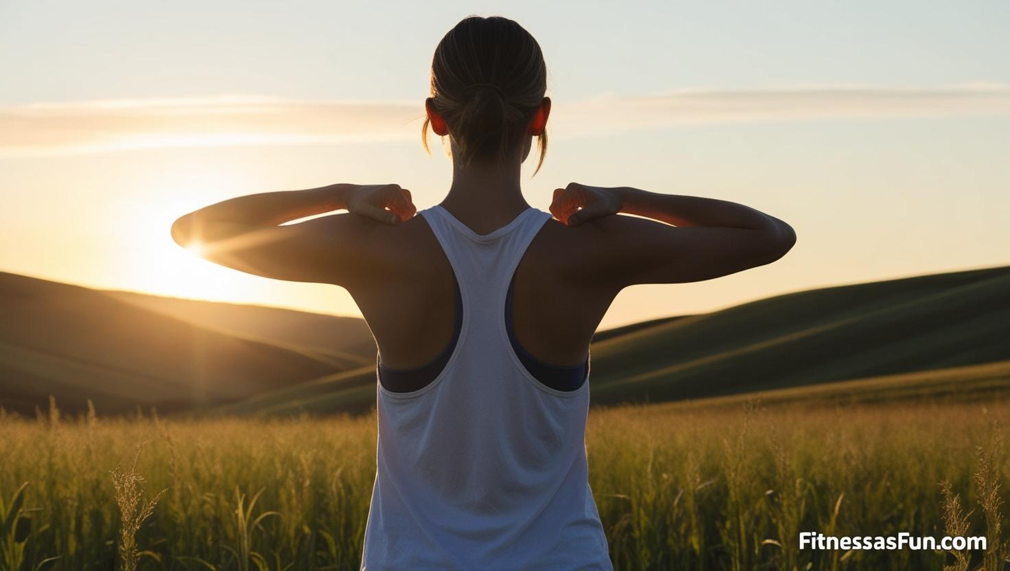 A person standing still on a quiet mountain or field at sunrise