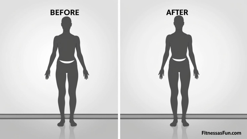 Before and after image of a person’s silhouette with subtle changes in waistline and posture
