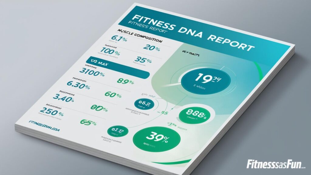 DNA report with traits like muscle composition VO2 max and recovery speed visible