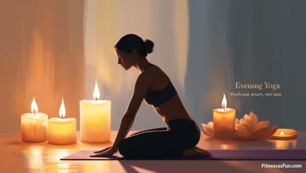 Evening yoga session with candles and soft lighting