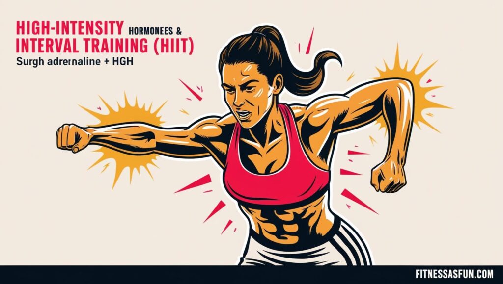 Illustration of HIIT triggering hormones like adrenaline and HGH