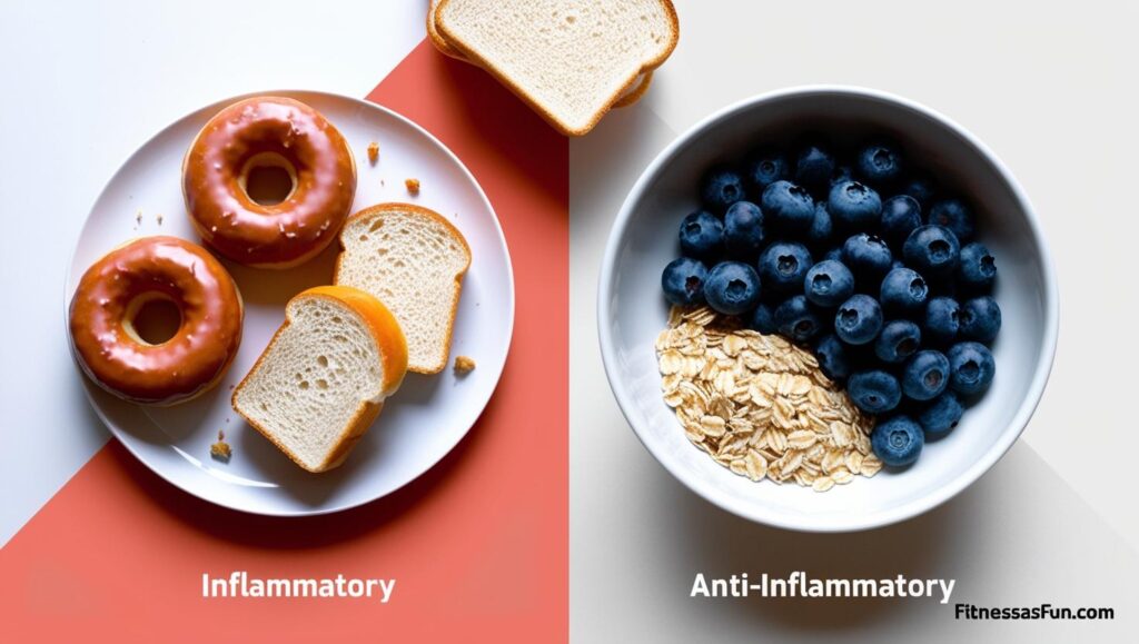Side by side image “Inflammatory Foods” vs “Anti Inflammatory Alternatives