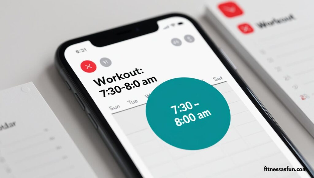 Workout 7 30–8 00 AM” highlighted and notifications on