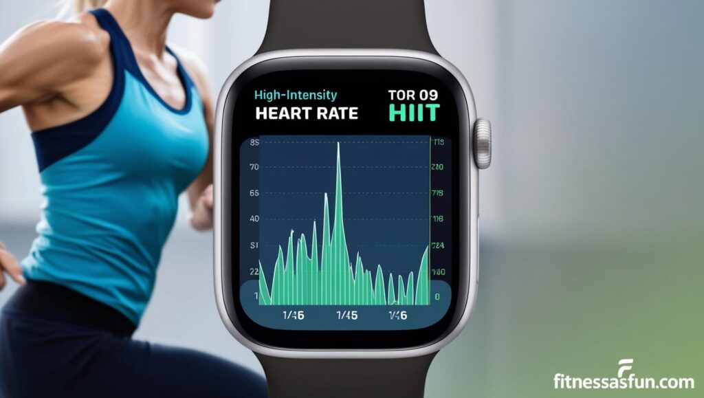 heart rate screen from a smartwatch during a HIIT session