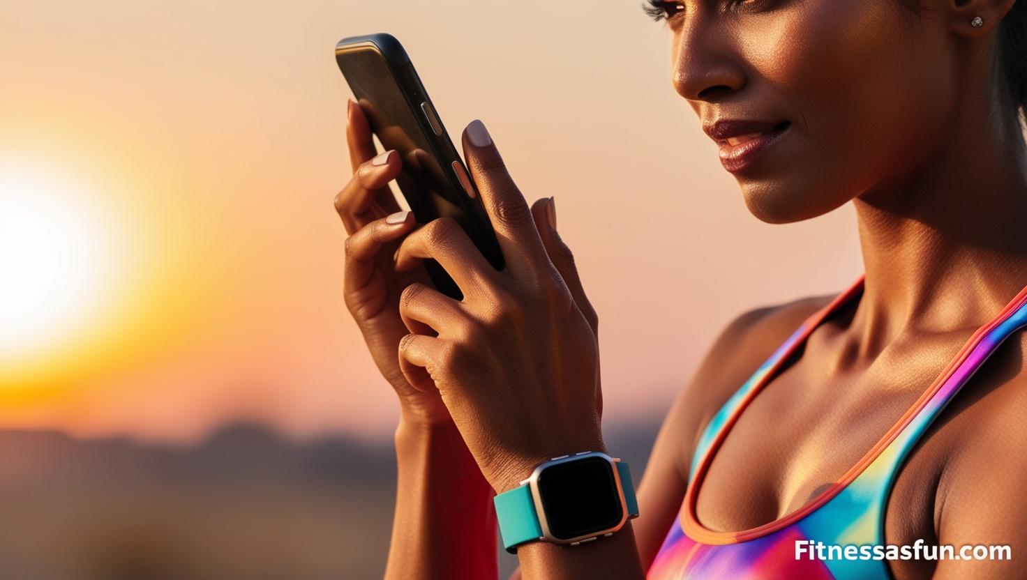person checking their smartwatch during a workout at sunrise