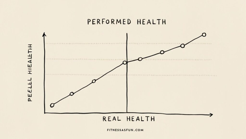 sketch or graph showing Performed Health vs Real Health comparison