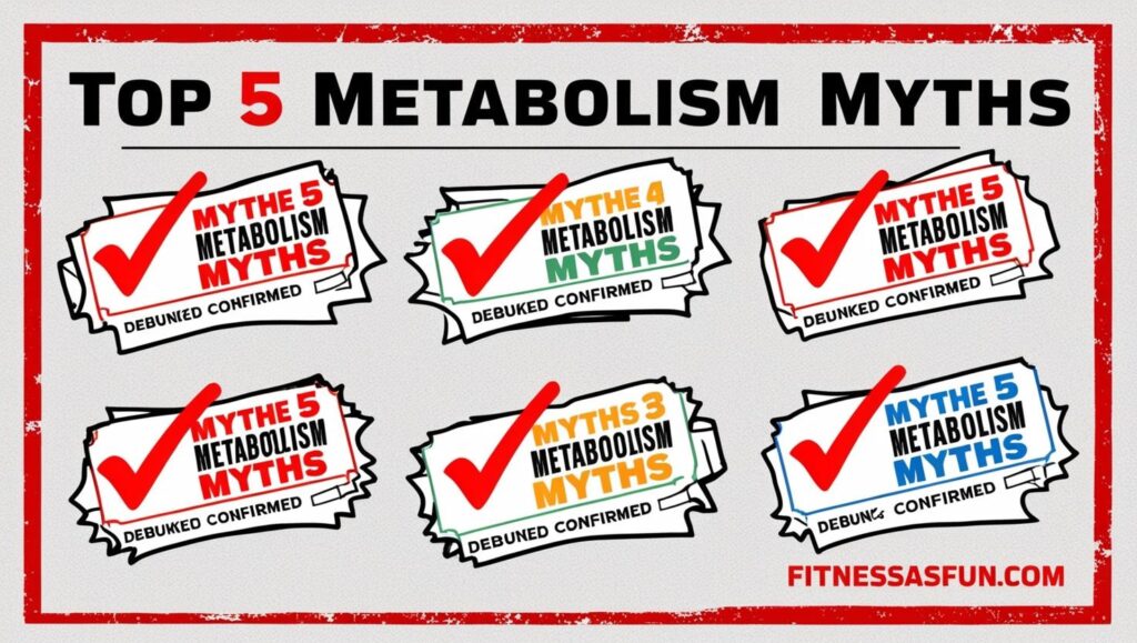 top 5 metabolism myths being “debunked” with checkmarks crosses