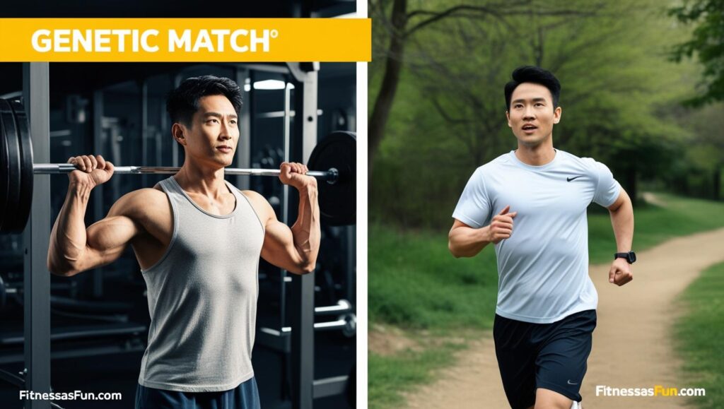 two men training differently (one lifting one running) with the headline Genetic Match