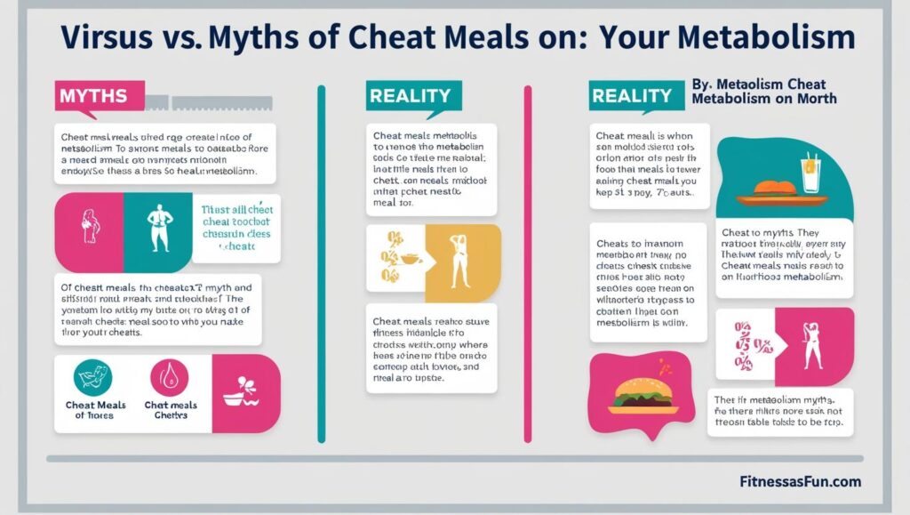visual comparison of the myths vs realities of cheat meals on metabolism