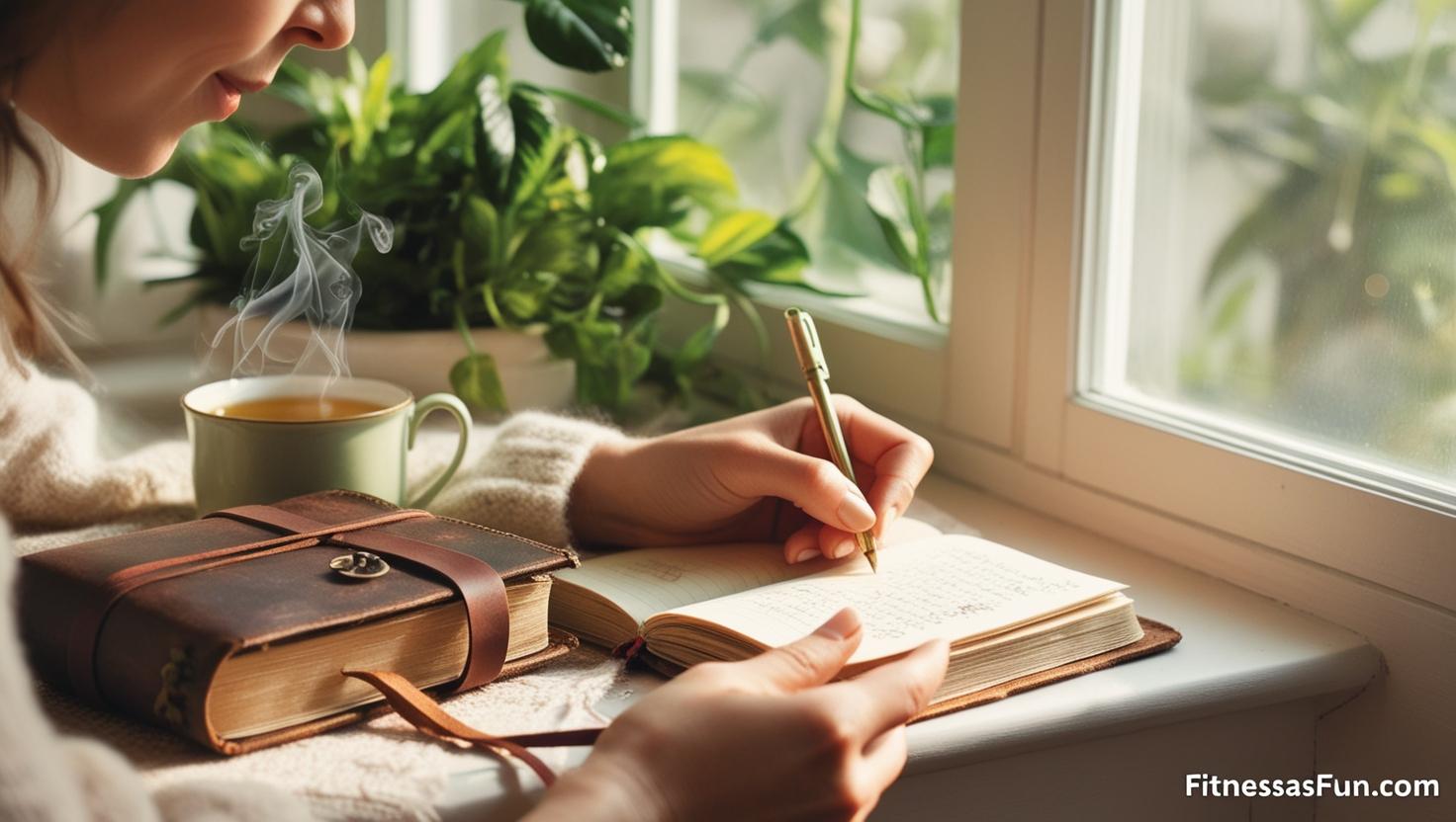 writing a gratitude list in a cozy morning journal